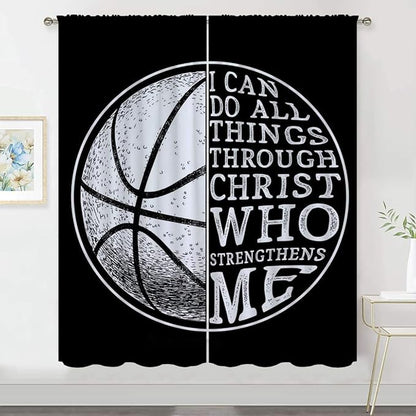 Basketball Blackout Curtains for Boy Girl Room Darkening Decor,Sport Theme and White Motto Dark Background Bedroom Living Room Home Rod Pocket Thermal Insulated Window Curtain/Drapes Panel,42x45 Inch…