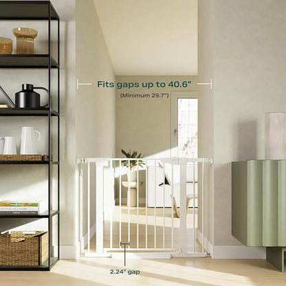 Cumbor 2 Pack 29.7-40.6" Baby Gate for Stairs, Mom's Choice Awards Winner-Dog Gate for Doorways, Pressure Mounted Self Closing Pet Gates for Dogs Indoor, Safety Child Gate with Easy Walk Thru Door
