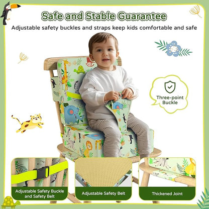 Booster Seat for Kitchen Chair with Backrest & 4 Adjustable Straps, Portable TPU Waterproof & Anti-Scratch Toddler Booster Seat for Dining Table, Removable & Non-Slip Booster SEat for Table