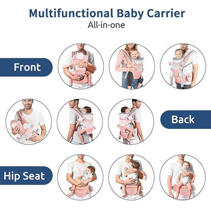 Baby Carrier with Hip Seat, Ergonomic M Position 6in1 Baby Carrier Newborn to Toddler,Head Support and Breathable Mesh Newborn Carrier,Adjustable Baby Holder Carrier for Dad&Mom-Pink