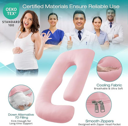 Sasttie Pregnancy Pillows for Sleeping, Jumbo U Shaped Cooling Full Body Pillow with Removable Cover, Pregnant Women Must Haves, Maternity Essential, Light Pink