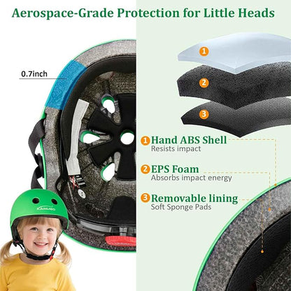 KAMUGO Kids Adjustable Helmet, with Sports Protective Gear Set Knee Elbow Wrist Pads for Toddler Age 2-8 Boys Girls, Bike Skateboard Hoverboard Scooter Rollerblading Helmet Set