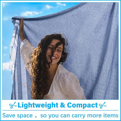 Oversized Turkish Beach Towel Blanket XXL Cotton Sandproof Towels Boho Woven Extra Large Big Sand Free Giant Throw Thick Blankets Huge Quilt XL Picnic Camping Necessities Cloud For Adult Gifts Blue