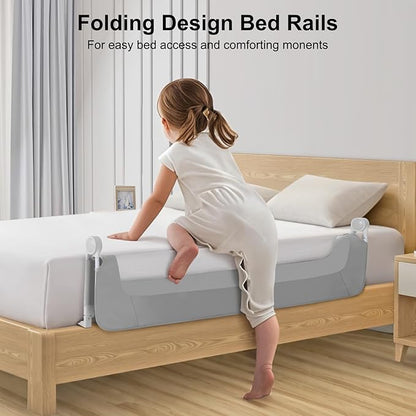 Bed Rail for Toddlers,Swing Down Kids Bed Rails Guard for Twin,Full,Queen,King,Bunk Size Bed,Extral Tall Child Bed Rail Guard with Reinforced Anchor Safety System (Grey, 59inch,1 Side)