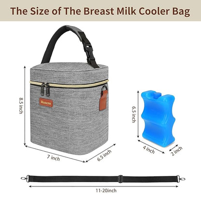 Mancro Insulated Breastmilk Cooler Bag Fits 4 Baby Bottles Up to 9 Ounce，Compact Baby Bottle Travel Bag with Ice Pack for Nursing Mom, Grey