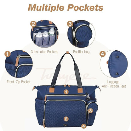 Diaper Bag Tote, Large Baby Diaper Bags Waterproof, Hospital Bag for Labor Delivery with Pacifier Case, Changing Pad, Shoulder Strap, Dark Blue
