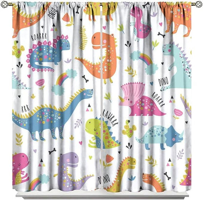 Cartoon Dinosaur Curtains for Kids Boys Girls Home Decor Childish Cute Dino Animals Print Pattern Rod Pocket Blackout Window Drapes for Nursery Baby Bedroom Playroom W31.5xL72in 2 Panels
