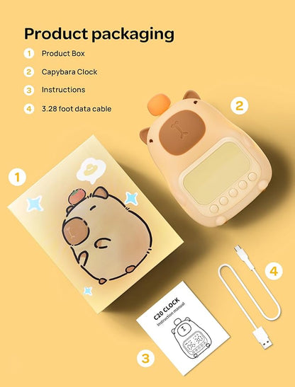 MASHI Capybara Alarm Clock with Night Light, ok to Wake Clock for Kids, Cute Capybara Night Light, Snooze, Toddler Sleep Training Clock,Gift for Kids Girls Boys Teens Birthday Room Decor