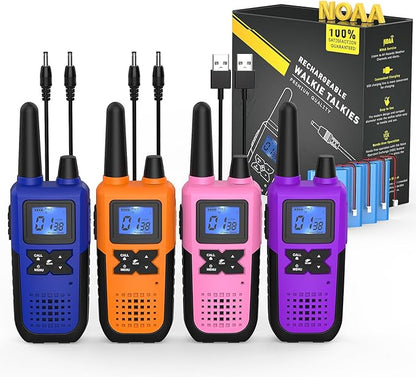 Walkie Talkies Rechargeable for Adults Long Range with NOAA Weather Alert, Multi-Purpose 2 Way Radios 4 Pack for Team Work Seniors Care Kids Adventure Family Camping Hiking Skiing Cruise