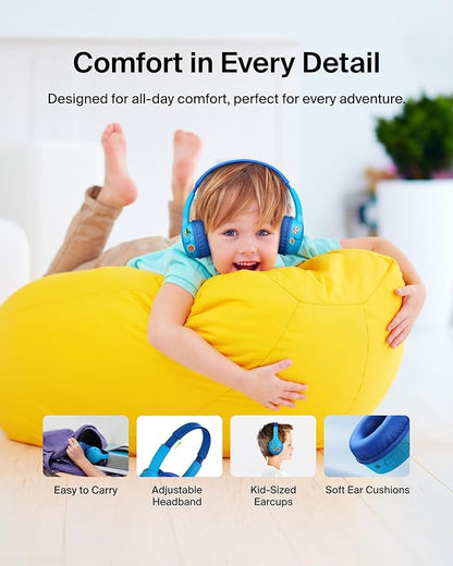 Belkin SoundForm Mini - Wireless Bluetooth Kids Headphones, 30H Battery, 85dB Safe Volume Limit, Built-in Microphone - Toddler On-Ear Earphones for iPhone, iPad, Fire Tablet, Ideal for School - Blue
