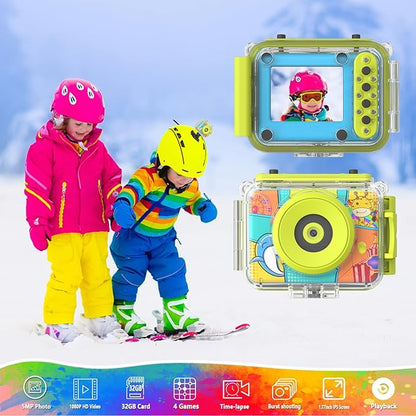 Kids Digital Camera Waterproof,CHAKEYAKE 1080P Video Kids Underwater Selfie Camera,Children Sports Camera for Birthday Gifts Toys for Boys Age 3-12