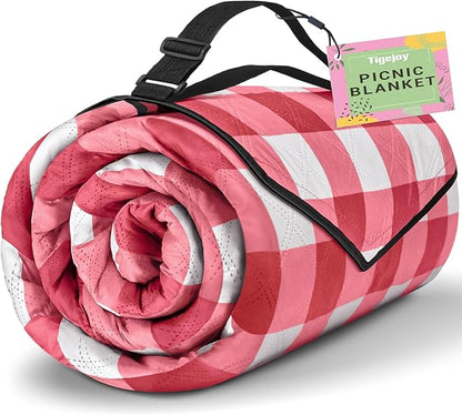 TigeJoy Extra Large Picnic Blanket Waterproof Foldable 80''x100'', Outdoor Picnic Mat Beach Blanket Sandproof for Park, Grass, Travel, Hiking, Camping Essentials, Gingham Picnic Blanket