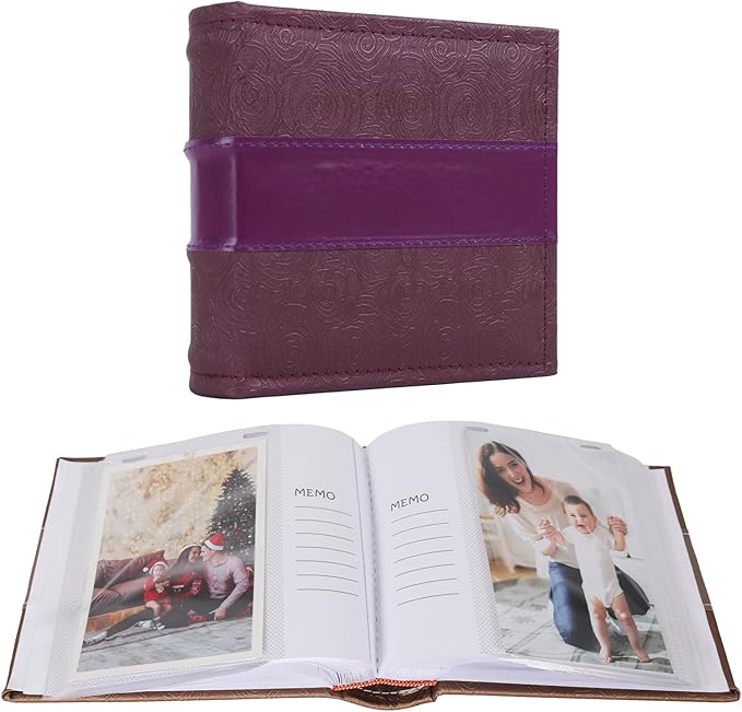 RECUTMS Photo Album 4x6 with Writing Space 100 Photos Photo Book, Leather Cover Picture Album with Memo Areas for Wedding Anniversary Family Baby Couple Valentines Graduation Travel (Purple)