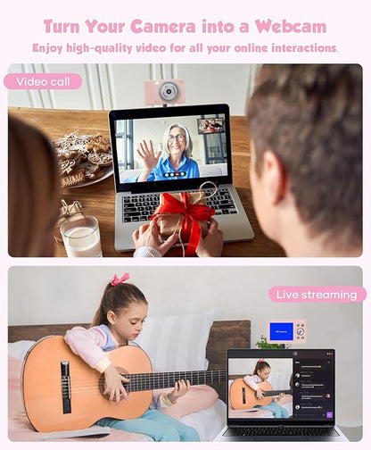 WONNIE Digital Camera 56MP, FHD 1080P Point & Shoot Camera with 32GB SD Card, 2 Batteries, and Lanyard, Ideal for Kids & Teens, Suitable Gift for Girls，Pink, 2-Pack