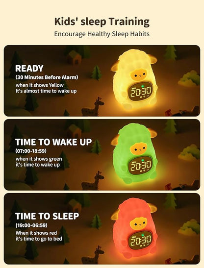MASHI Sheep Alarm Clock, Toddler Sleep Training Clock with Sun & Moon, Sleep Sound Machine, Night Lights, Alarm Clock for Kids, Gift Ideas for Kids Child