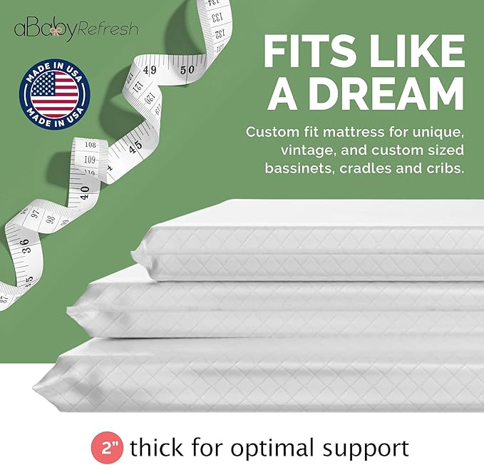 Cradle Baby Mattress and Bassinet Mattress 19x33 – 2-Inch Firm Foam Baby Bed with Waterproof Vinyl Cover – Non-Toxic Hypoallergenic Cushion Pad Replacement for Infant Bed (Multiple Standard Sizes)