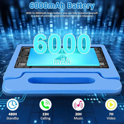 Tablet for Kids, 10.1 inch IPS HD Touchscreen Android 14 64 GB Storage, 8GB RAM, Octa Core Kids Tablet, Parental Controls, 12-hr Battery, WiFi, GPS - Blue