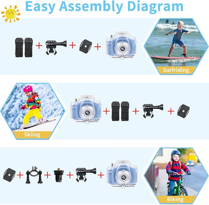 Kids Camera Waterproof Underwater Camera for 3-12 Year Old Boys Girls 2 Inch IPS Screen 1080P HD Digital Kids Video Camera Indoor Outdoor Action Cameras Best Christmas Birthday Gifts