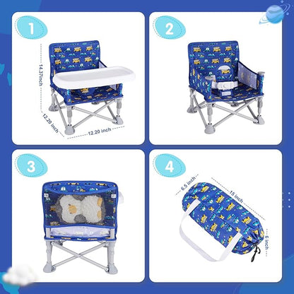 Portable Baby Booster Seat with Tray, Toddler Booster seat for Dining, Camping, Travel, Baby Beach Chair 6 Months to 3 Years Old Indoor Outdoor Use CH2406