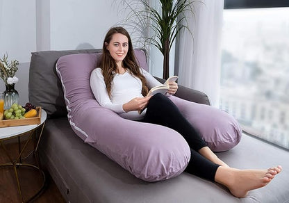 Meiz U Shaped Sleeping, Cooling 60‘’ Maternity Pillow for Pregnant Women with Jersey Cover, Purple