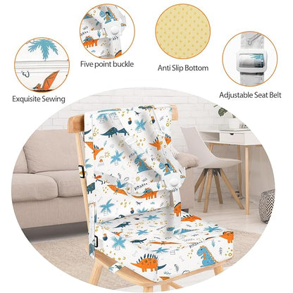 Toddler Booster Seat for Dining Table, Adjustable 5 Point Safety Buckle Kids Toddler Booster Seat with Backrest, Waterproof Non-Slip Bottom Portable Travel Increasing Cushion for Chair (White)