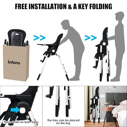 INFANS 4 in 1 High Chair–Booster Seat, Convertible Highchair w/Adjustable Height and Recline,Removable Tray,DetachableCushion, Installation-Free,Simple Fold for Baby, Infant& Toddler
