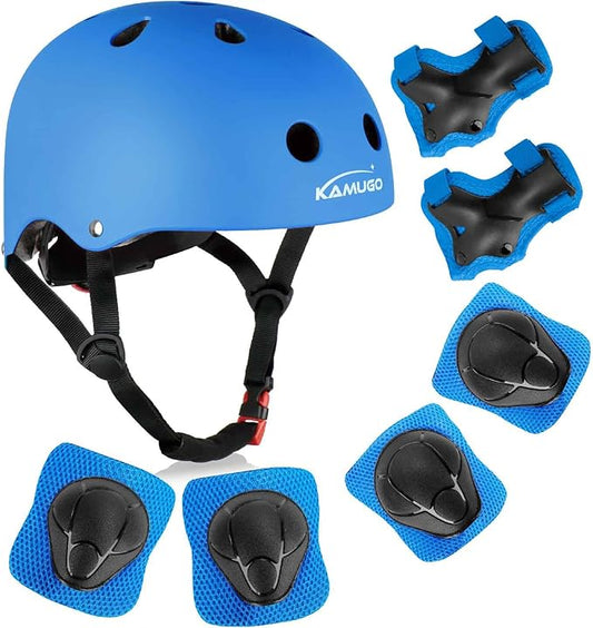 KAMUGO Kids Bike Helmet, Toddler Helmet for Ages 2-8 Boys Girls with Sports Protective Gear Set Knee Elbow Wrist Pads for Skateboard Cycling Scooter Rollerblading