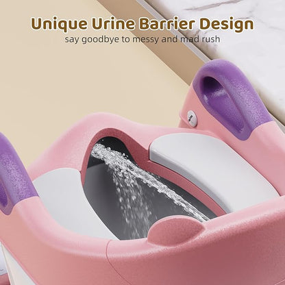 Potty Training Seat, 3-in-1 Toddler Toilet Seat with Step Stool Ladder, Splash Guard Anti-Slip Pad, Foldable Potty Chair with Soft Cushion for Toddler Kids Boys Girls