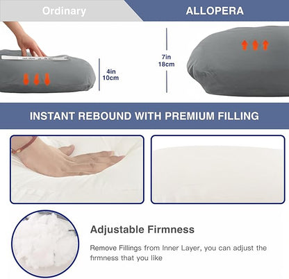 Pregnancy Pillow, Full Body Maternity Pillow 57 inch, with Removable Washable Cover - Sleep Support for Legs, Back, Neck, Shoulder, HIPS, Belly, Velvet Cover-Grey-Dark Blue