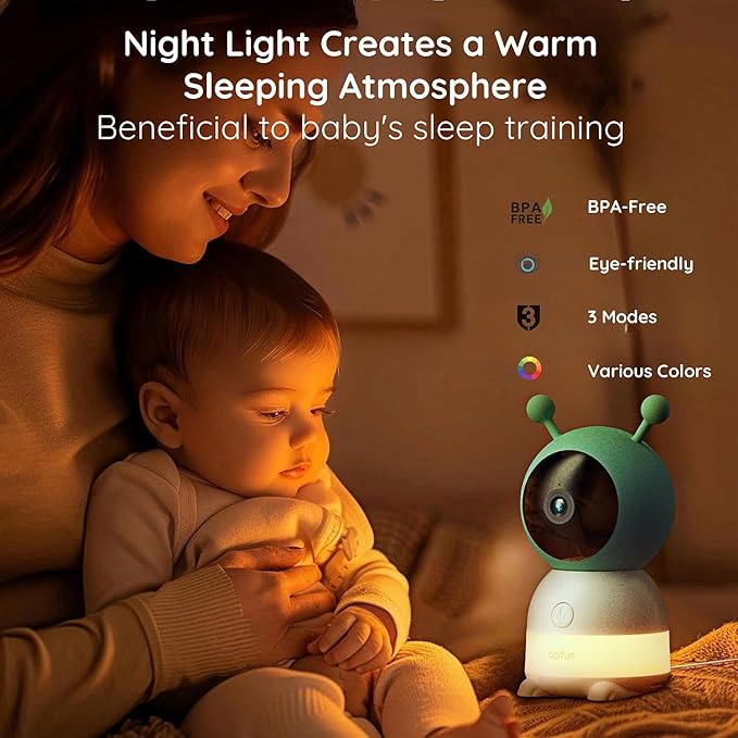 BOIFUN 2K Split-Screen 5 Inch Wi-Fi Baby Monitor With 2 Cameras, Colorful Night Light, AI Motion & Sound & Humidity & Temp Detection, Auto Tracking Via Smartphone App And Monitor Control, Night Vision