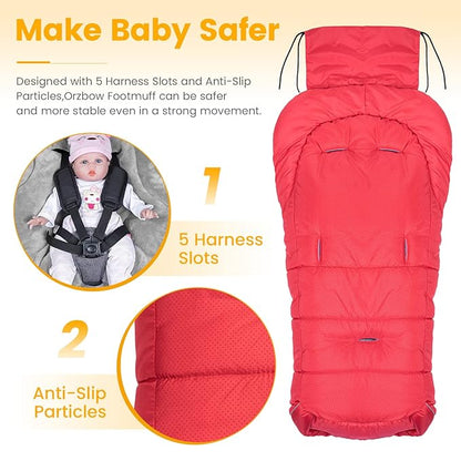 Orzbow Warm Bunting Bag Universal,Stroller Sleeping Bag Cold Weather,Waterproof Toddler Footmuff(Red,Large)