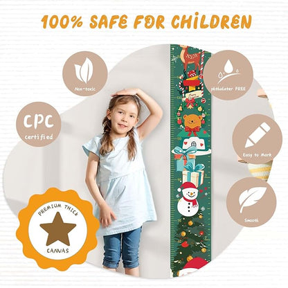 Personalized Name Growth Chart for Wall, Christmas Deer Height Chart, Waterproof Canvas Measure Wall Ruler Removable, Nursery Wall Decor for Baby Kids Toddlers,Christmas Gifts for Kid