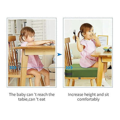 Toddler Booster Seat for Dining Table, PU Washable Double Safe Straps Non-Slip Bottom Booster Seat Dining Toddler, Portable Travel Increasing Cushion (Light Green)