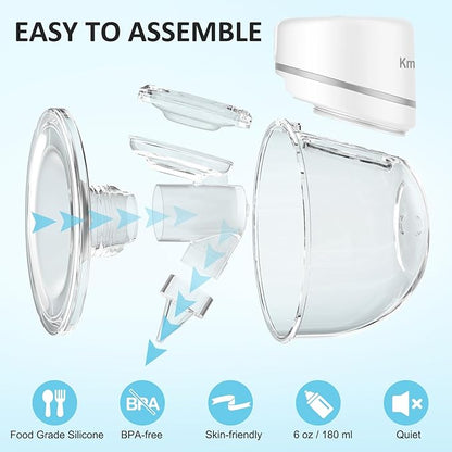 Wearable Breast Pump, Hands Free Breast Pump, Portable Electric Pump with LED Display, Ultra-Quiet and Pain Free- 4 Modes & 12 Levels, 24mm Flange, 2 PackPack