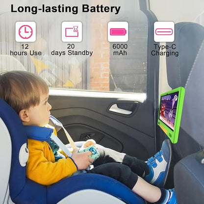 Kids Tablet, 10.1 Inch Tablet for Kids, Android 14, 64GB, Octa-Core CPU, WiFi, Big Battery, Kids Conten, Parental Control, HD Display Children Age 3-12, Bluetooth, Green Shockproof Case