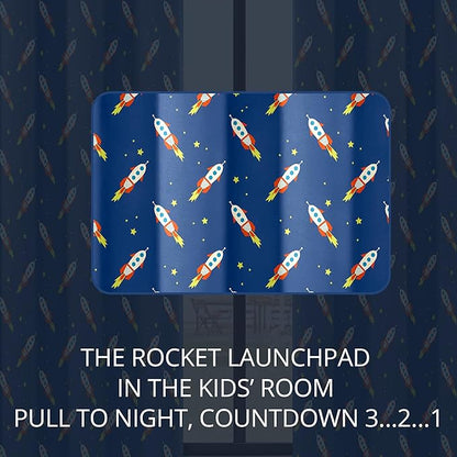 Kids Space Rocket Blackout Curtains - 100% Blackout, Thermal Insulated, Noise Reducing, Perfect for Kids Room and Nursery, 2 Panels (Rocket Blast-Off Repeat, W52×L84)