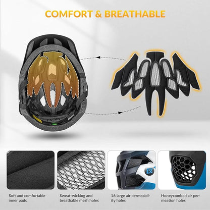 ROCKBROS Kids Bike Helmet Adjustable Detachable Full Face Bike Helmet for Children Bicycle, Skateboard, Scooter, Protective Gear