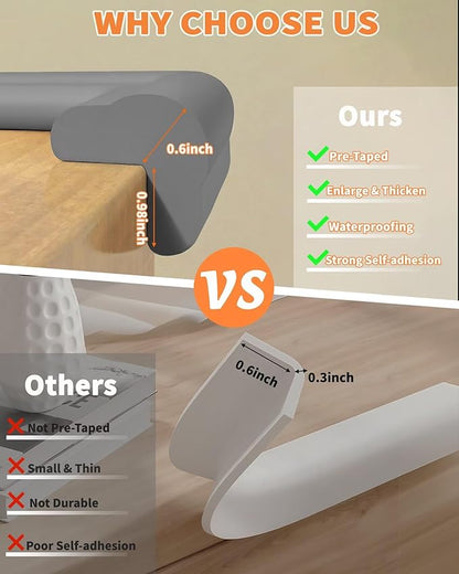 Edge Corner Protector Baby Proofing, 6.56FT 0.6'' Thicken L-Shape Furniture Fireplace Safety Bumper Guard with 6 Corners, Pre-Taped, Soft NBR Rubber Foam, Table Edge Protector for Baby (Grey)