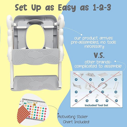 Musical & Sound Toddler Potty Training Seat w/Step Stool Ladder - Collapsible & Adjustable Toilet, Pre Assembled Toddler Toilet Seat w/Music & Sounds - Splash Guard & Anti-Slip Steps - Blue