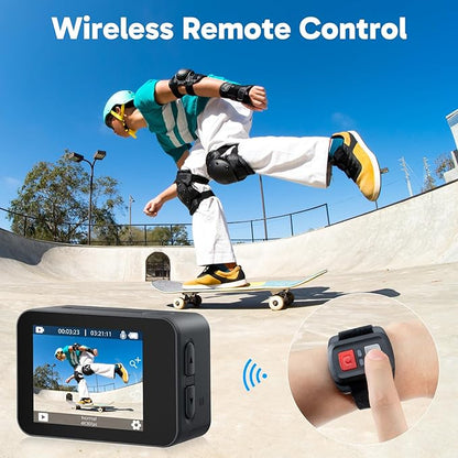 AKASO V50X Native 4K30fps WiFi Action Camera with EIS Touch Screen 4X Zoom 131 feet Waterproof Camera Support External Mic Remote Control (with Selfie Stick Tripod and Carry Bag)