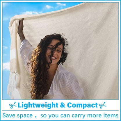 Oversized Turkish Beach Towel Blanket XXL Cotton Sandproof Towels Boho Woven Extra Large Big Sand Free Giant Throw Thick Blankets Huge Quilt XL Picnic Camping Necessities Cloud For Adult Gifts Beige