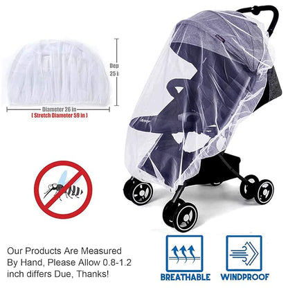 Mosquito Net for Stroller - Protective 2Packs Perfect Bug Net for Strollers, Bassinets, Cradles, Playards,Pack N Plays and Portable Mini Crib (White+Grey)