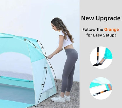 Beach Tent, Portable Sun Shelter for 2/3/4/6-8 Person with UPF 50+ UV Protection, Easy Setup Waterproof Beach Shade Canopy Cabana for Family Outdoor and Picnics, Fishing with Carrying Bag