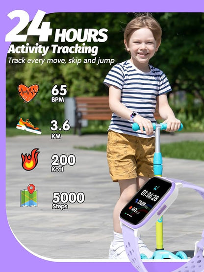 Kids Smart Watch Girls Boys, Smart Girls Watch for Kids Smart Watch Gifts for 4-16 Years Old with Sleep Mode Multiple Sports Modes Pedometer Birthday Gift for Boys Girls (Purple)