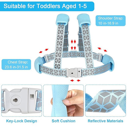 Accmor 3 in 1 Toddler Harness Leash, Reflective kids Harnesses with Anti Lost Wrist Link, Child Leashes with Lock for Boys Girls, Baby Walking Wristband Rope Protection Tether for Outdoor