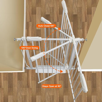 Extra Wide Baby Gate Extra Tall Dog Gate for Stairs Doorways White Metal Tension Child Pet Safety Gates with Pressure Mount 67-71.5 Inch (White)
