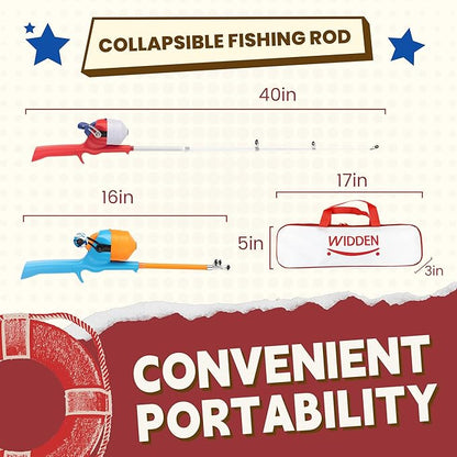 Kids Fishing Pole, Telescopic Fishing Rod, Toddler Collapsible Fishing Rod and Reel Combo with Tackle Box, Fishing Line, Bobber, and Soft Lures for Boy, Girl, Youth, Beginner, Over 4 Years Old