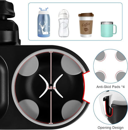 Accmor Stroller Cup Holder with Tray, Universal Cup Holder, Bike Bottle Holder, 360° Rotatable Large Caliber Drinks Holder for Stroller, Bike, Wheelchair, Walker