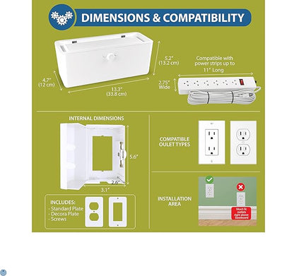 Power Strip Cover and Outlet Cover Box - Effectively Baby Proofs Power Strip on Floor or Wall, Protects Small Hands & Fingers, Cover Box and Outlet Cover Box