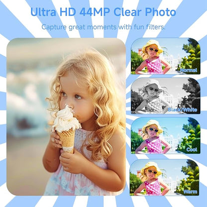 Digital Camera 4K, Upgrade Black Cameras for Teens, Autofocus Digital Point and Shoot Camera for Kids with 16X Zoom, 64GB SD Card, Compact Small Camera for Boys Girls Teens Kids Gift